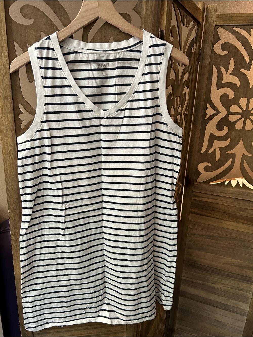 Pact Blue and White Striped V-Neck Cotton Casual Dress